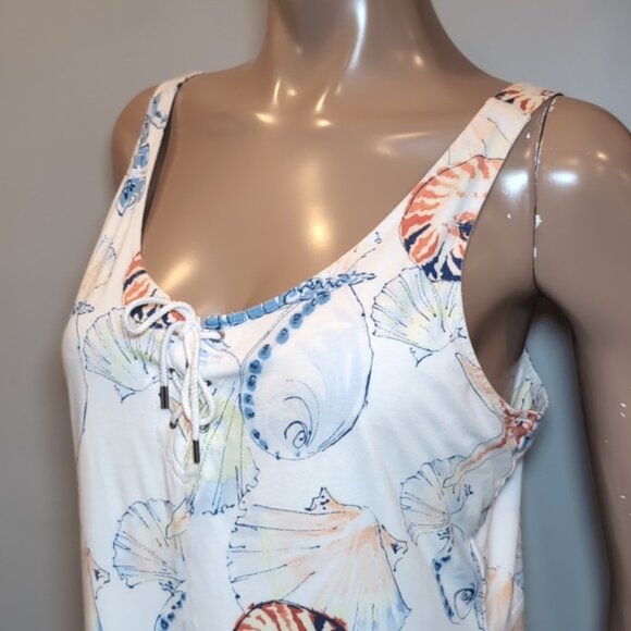 Chaps Sleeveless Beach Dress Midi A-Line Summer Vacation Resortwear Sea Shells - Picture 4 of 14